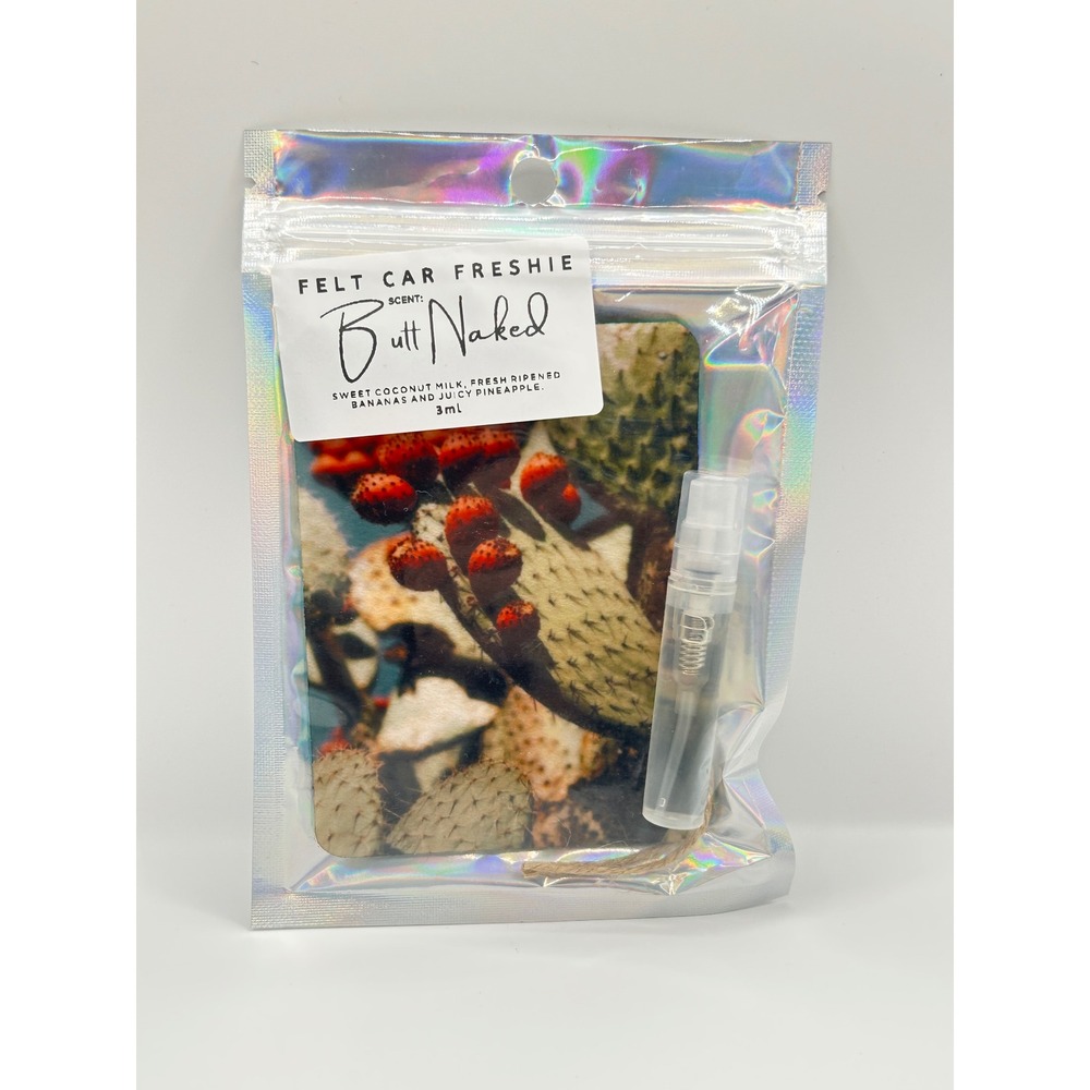 Felt Car Freshie Cactus Print Air Freshener Butt‎ Naked Scent Tropical Oil Spray - Picture 2 of 3